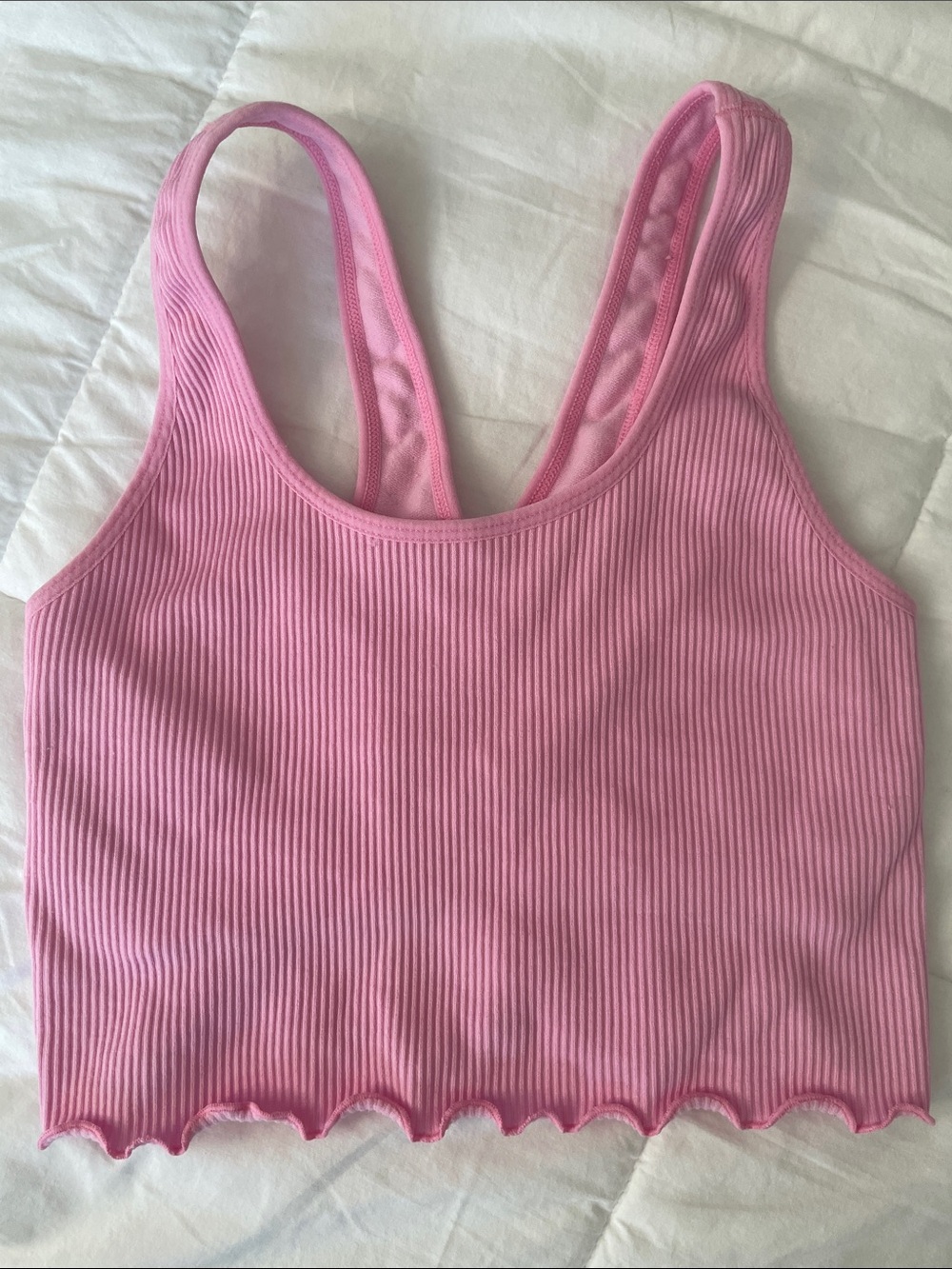 Spiritual Gangster Light Pink Ribbed Scallop Hem Crop Tank
